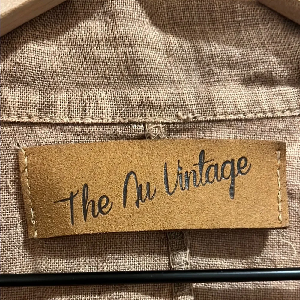 Nu Vintage Linen Brown Blazer with Graphic Design, sequin patches - Picture 2 of 5
